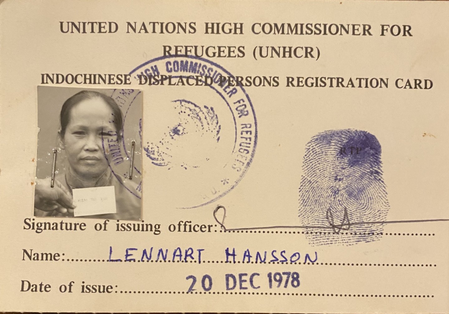 Displaced Persons Registration Card